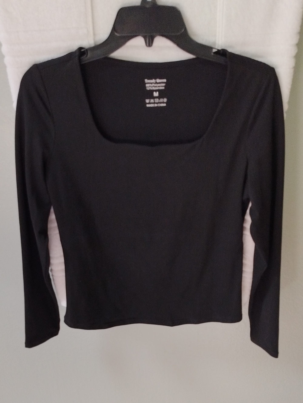 Trendy Queen Black Square Neck Long Sleeve Shirt